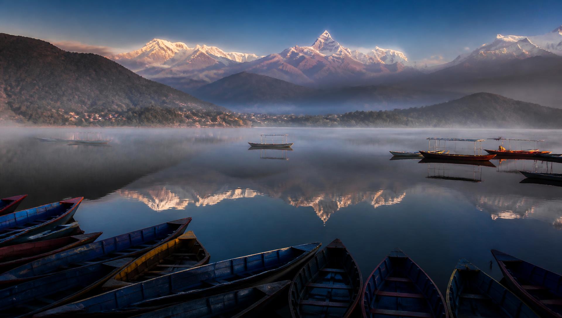 Phewa Lake in Pokhara with Annapurna reflection